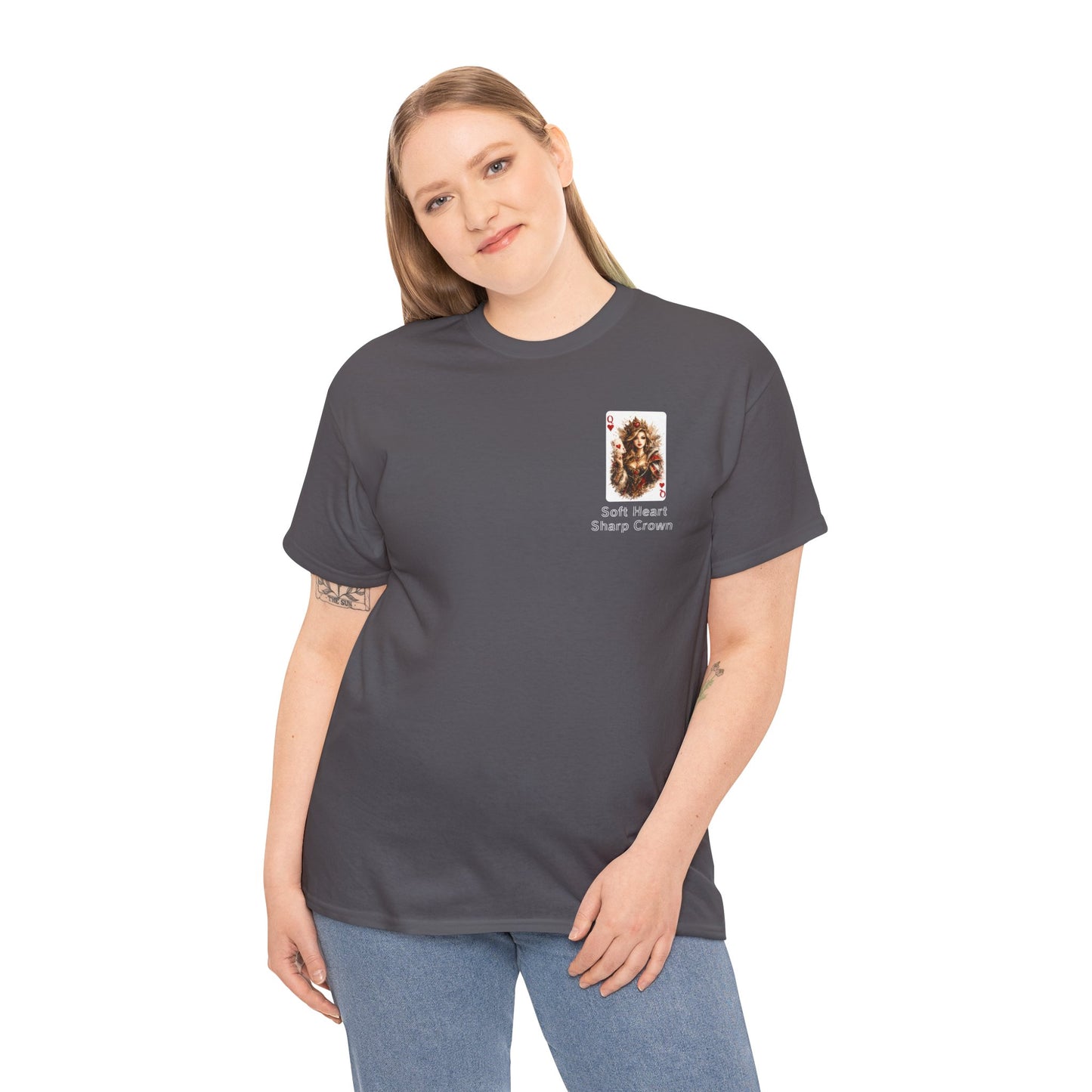 Soft Heart, Sharp Crown White Tee with Small Brown Bear Chest Patch Graphic