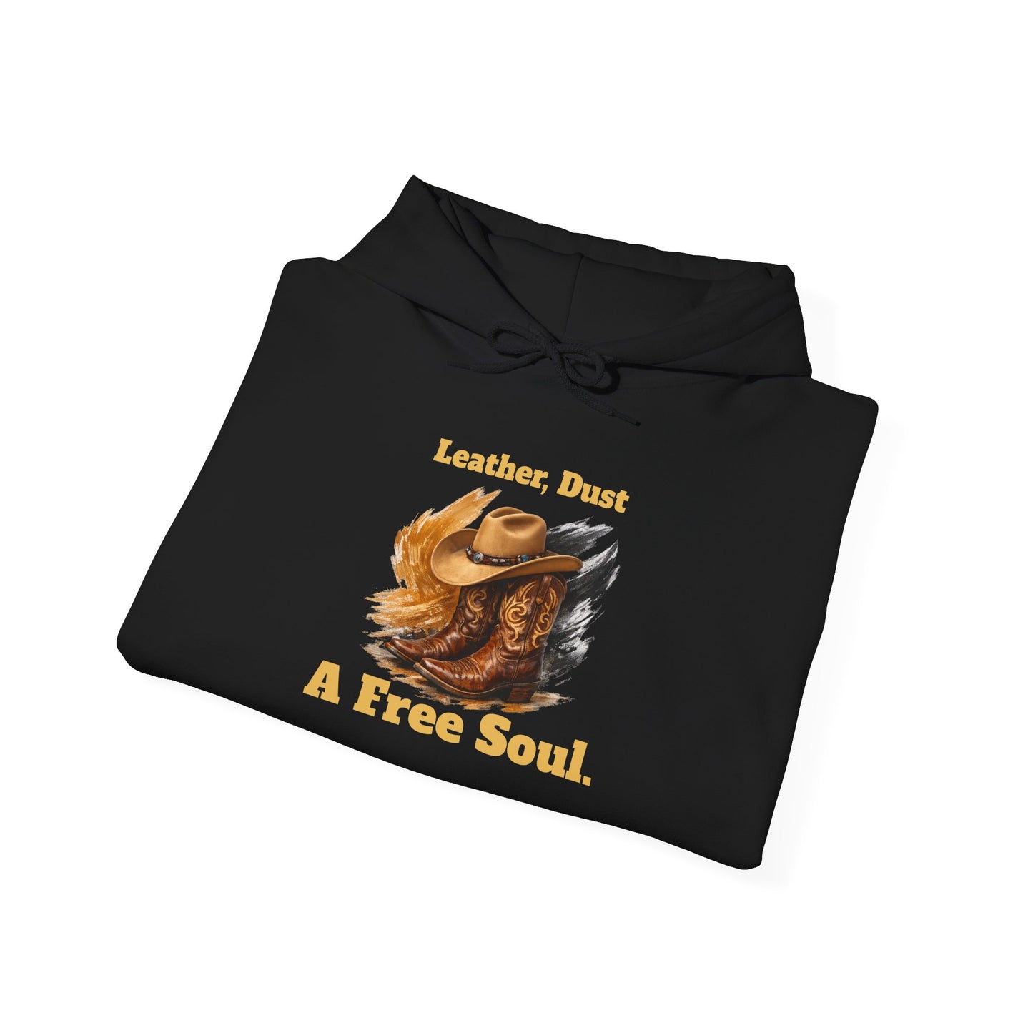 'Leather, Dust, A Free Soul' Hoodie — Vintage Boho Leather-Look Sweatshirt