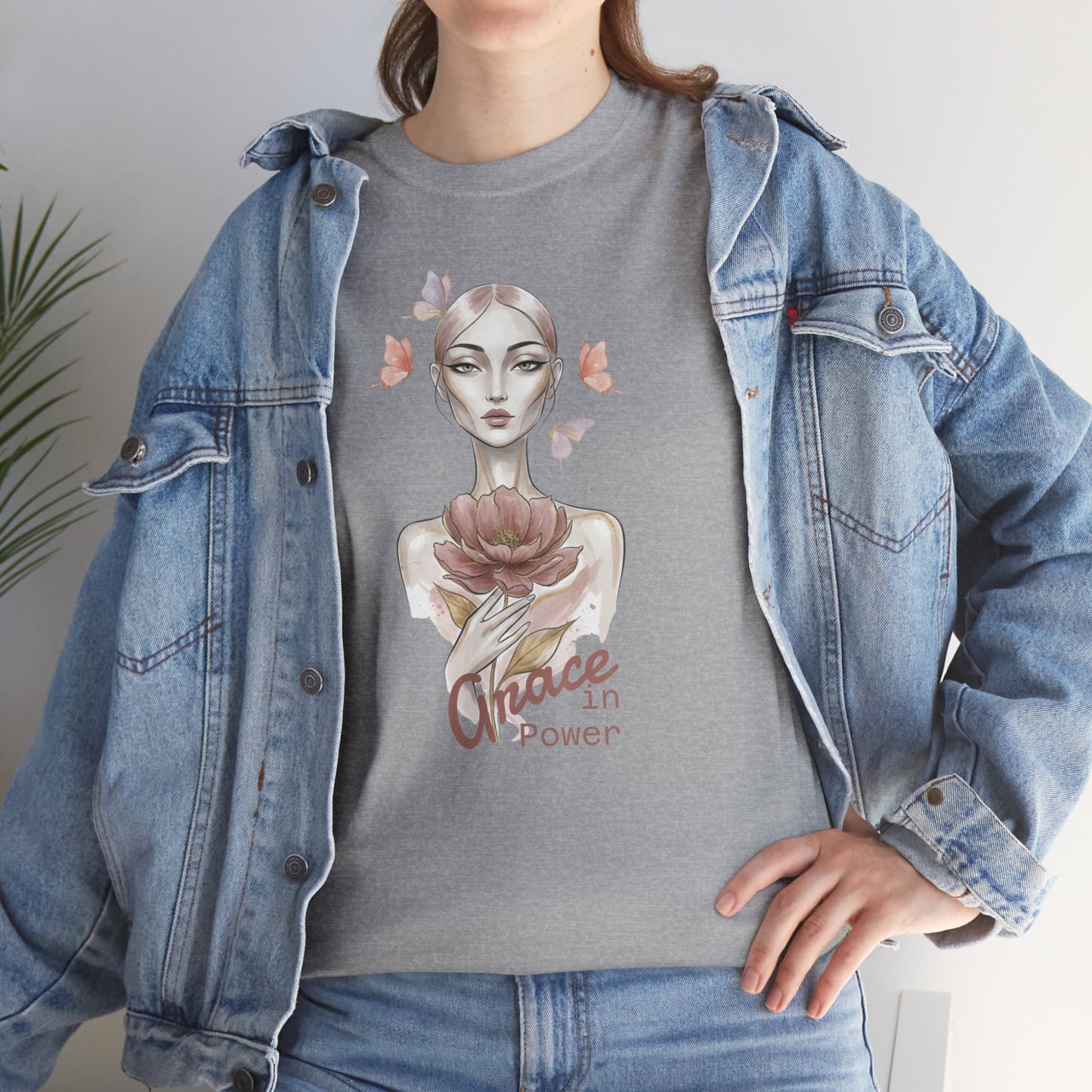 Grace in Power Tee — Feminine Portrait Floral Graphic T‑Shirt