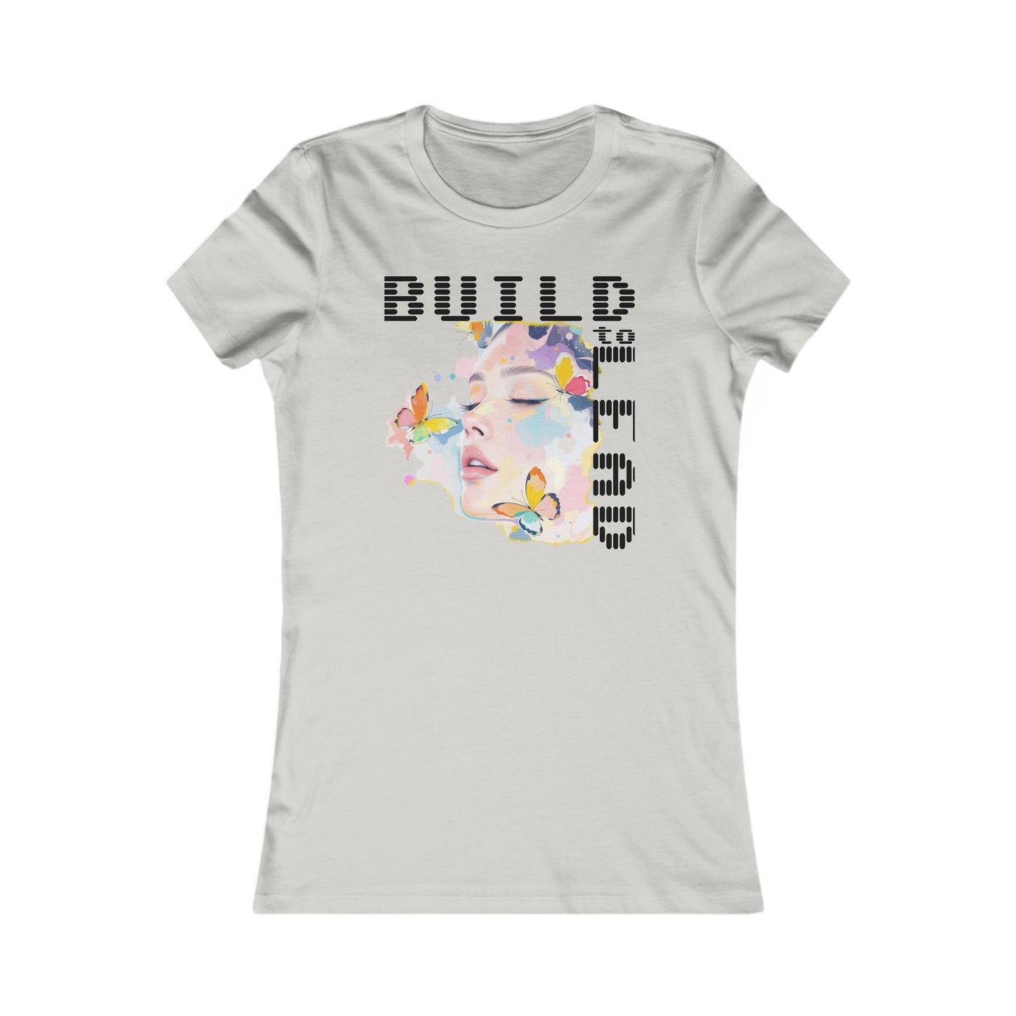 Build to Lead' Women's Tee —Floral Butterfly Face Art Graphic Shirt