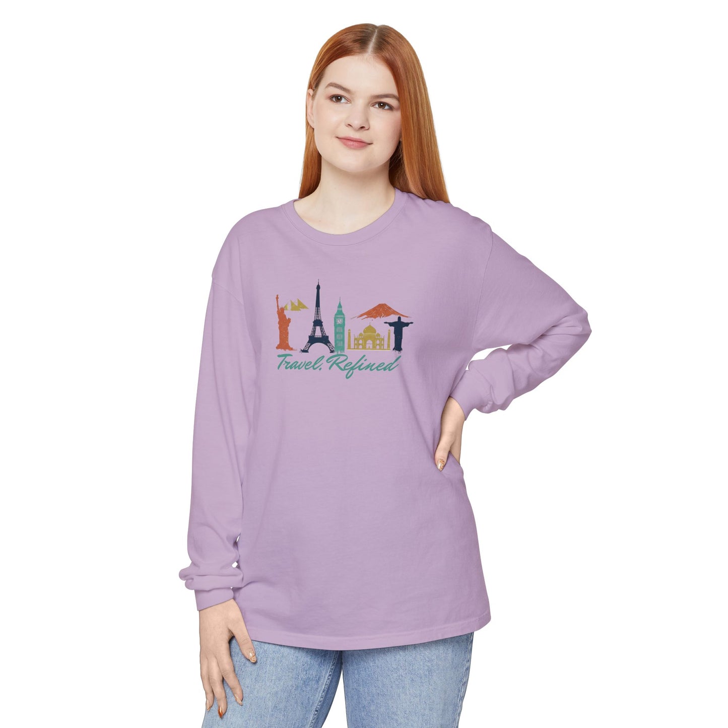 Travel Refined Long Sleeve T-Shirt — World Landmarks Graphic