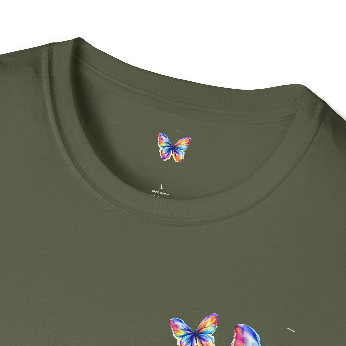 Butterfly Chest Print T-Shirt — Colorful Watercolor Butterflies Tee