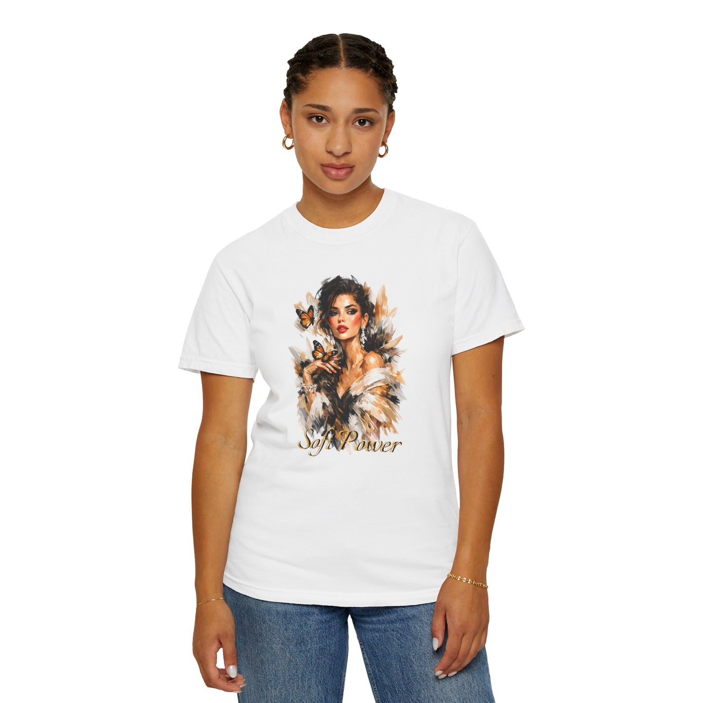 Soft Power Graphic T-Shirt — Empowered Woman Portrait Tee