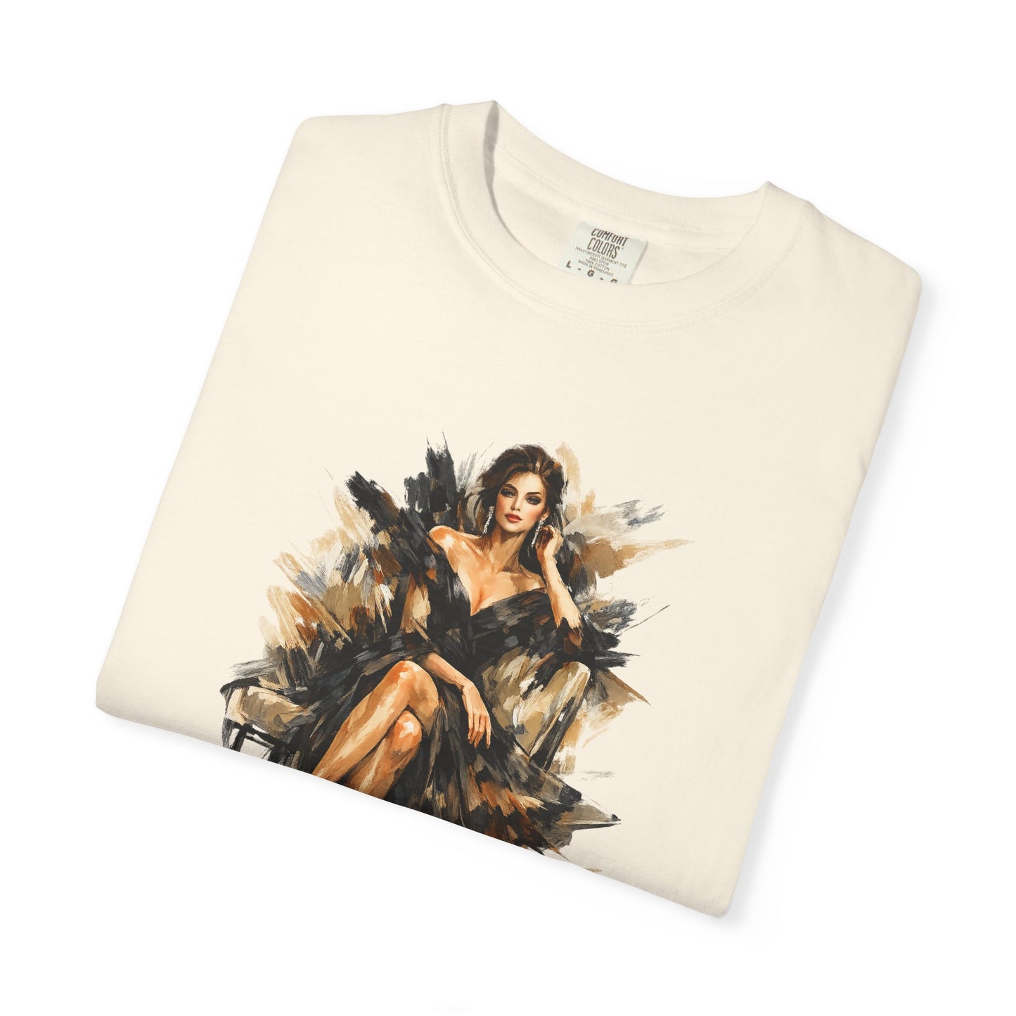 Fashion female icon in Black Art T-Shirt — Elegant Fashion Portrait Tee
