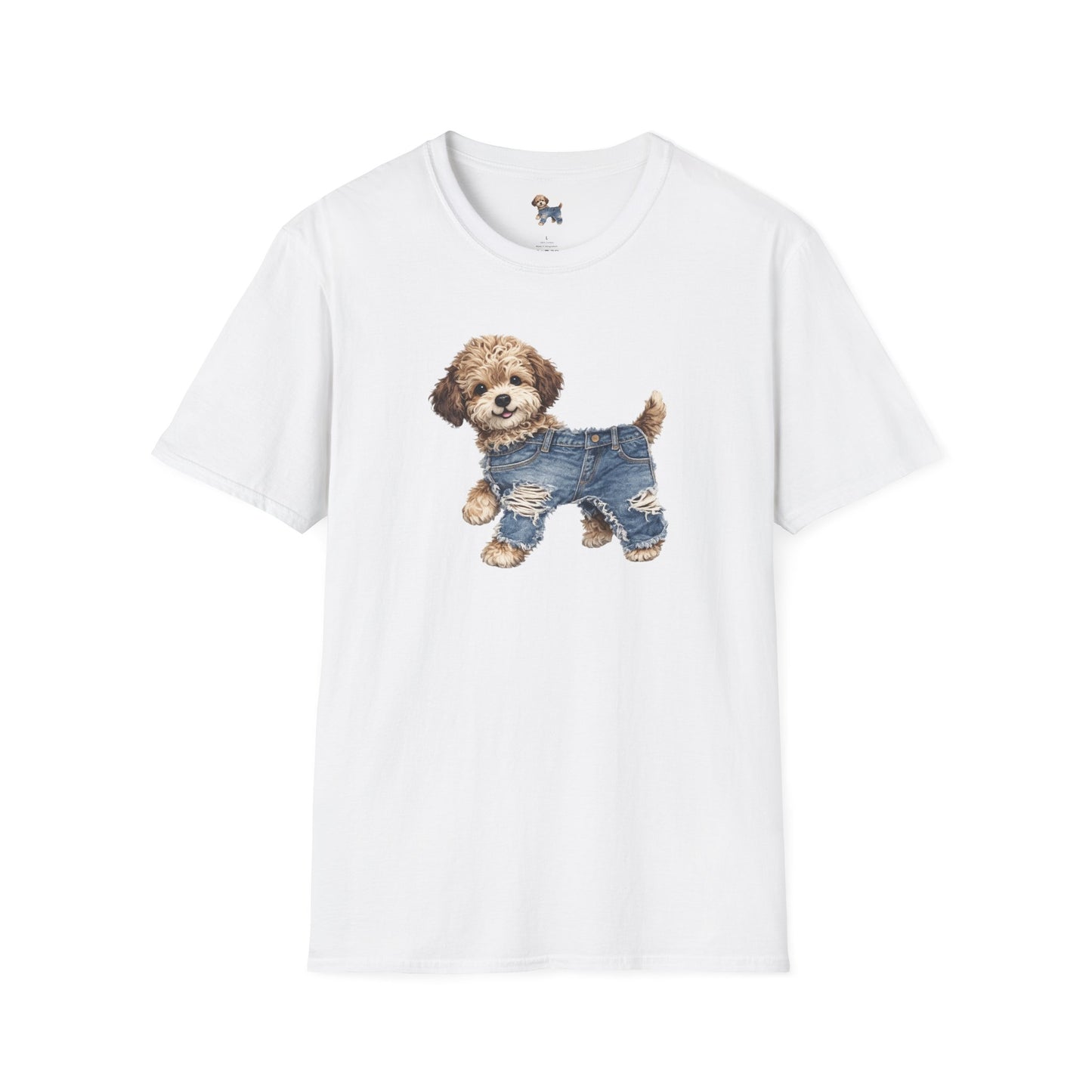 Cute Puppy in Denim T-Shirt — Adorable Dog Graphic Tee
