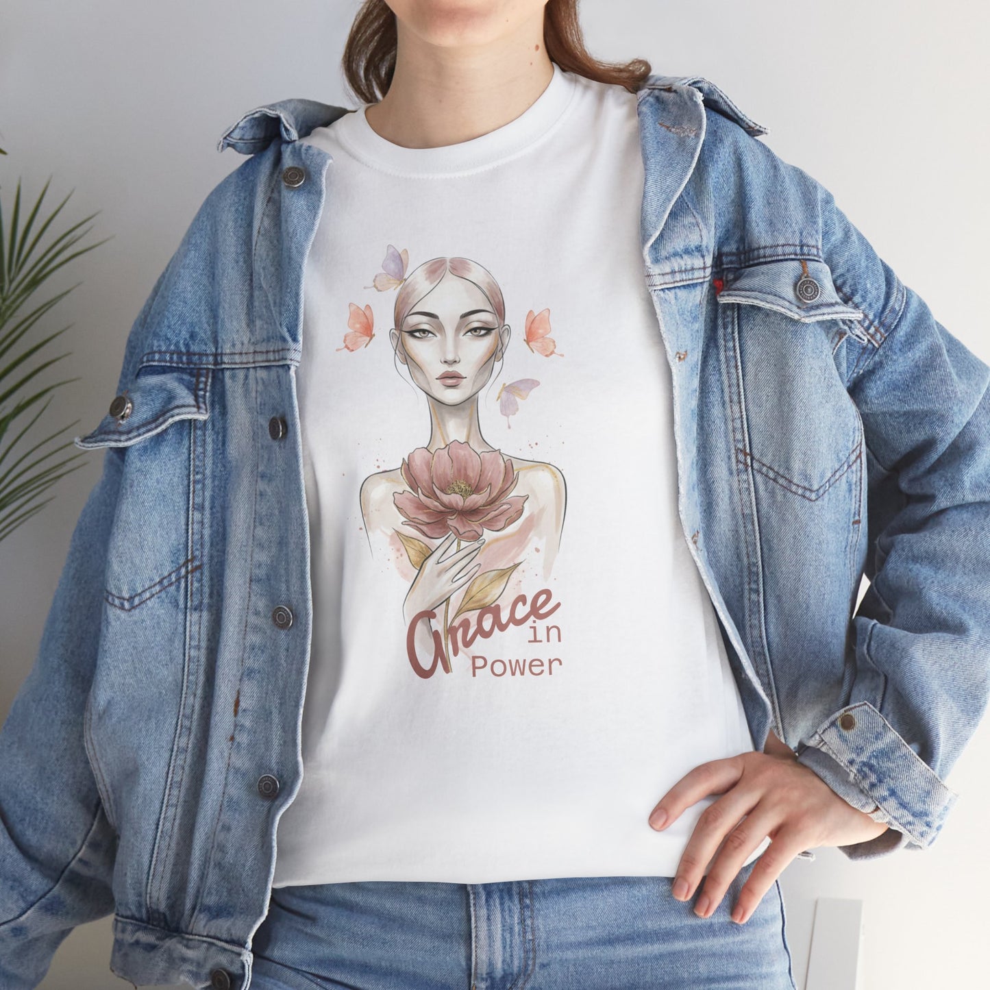 Grace in Power Tee — Feminine Portrait Floral Graphic T‑Shirt