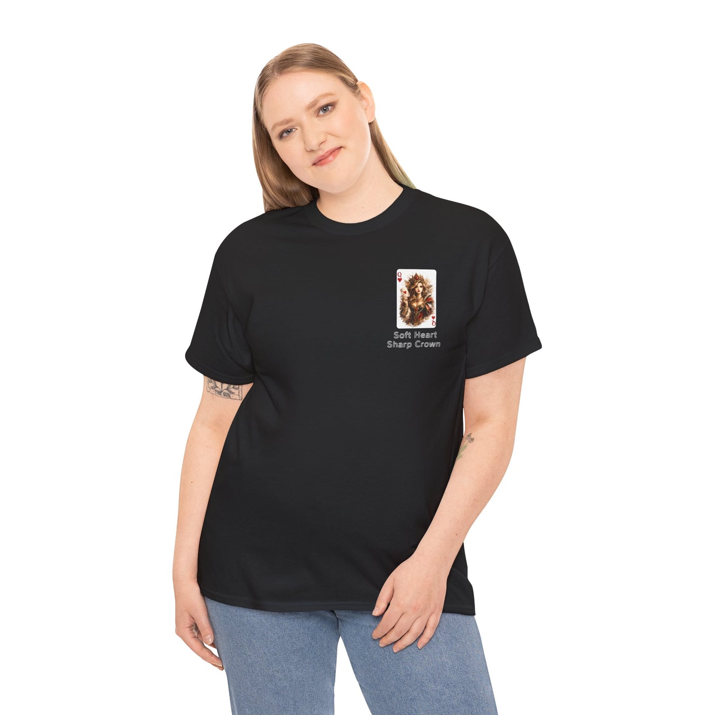 Soft Heart, Sharp Crown White Tee with Small Brown Bear Chest Patch Graphic