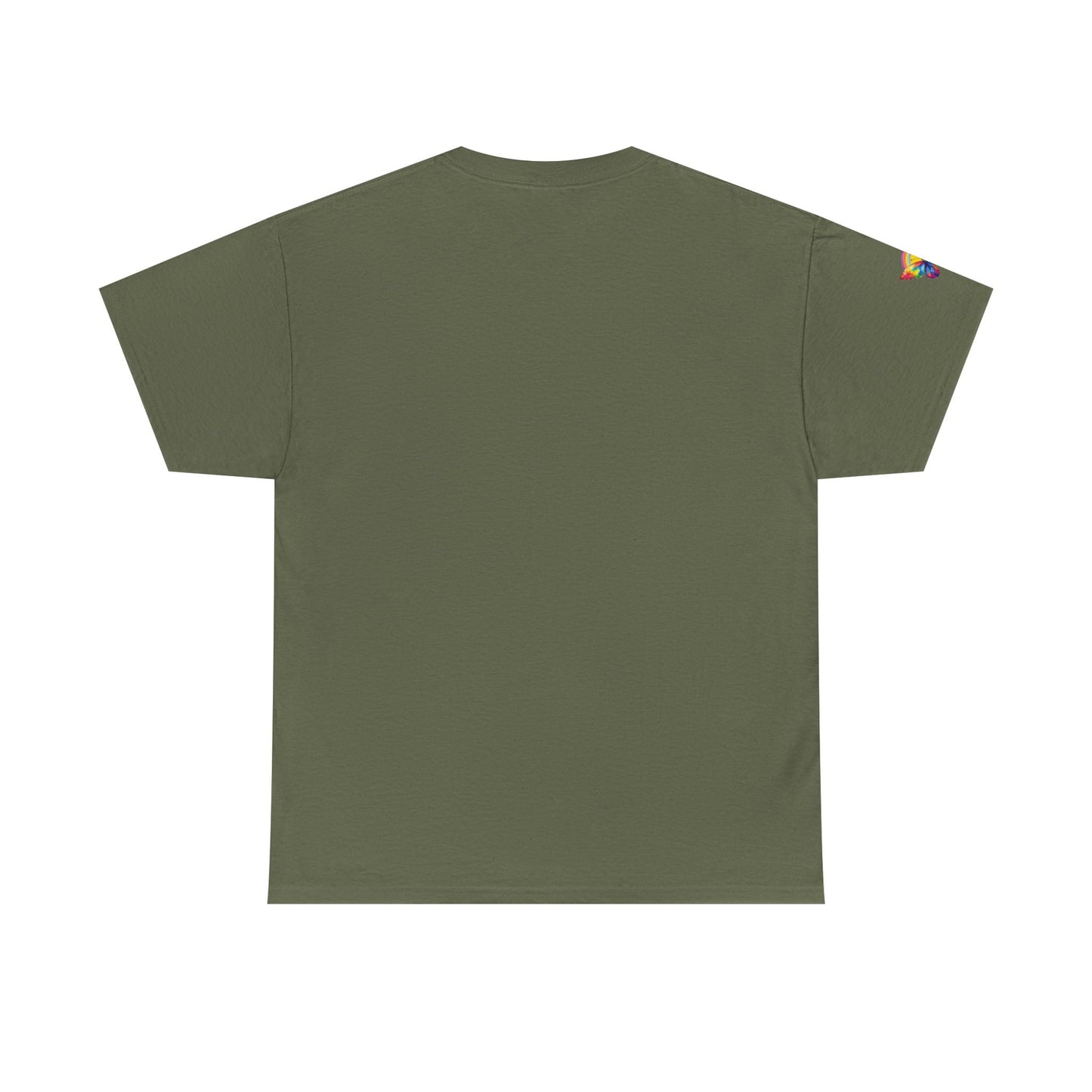 Butterfly Rainbow Tee — Small Chest & Sleeve Colorful Butterfly Graphic T-Shirt