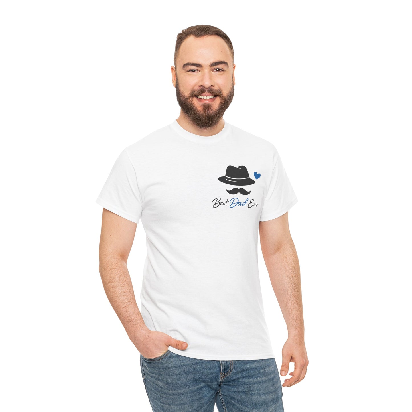 Minimal Fedora & Mustache Tee — "Best Dad, ever" Graphic T-Shirt