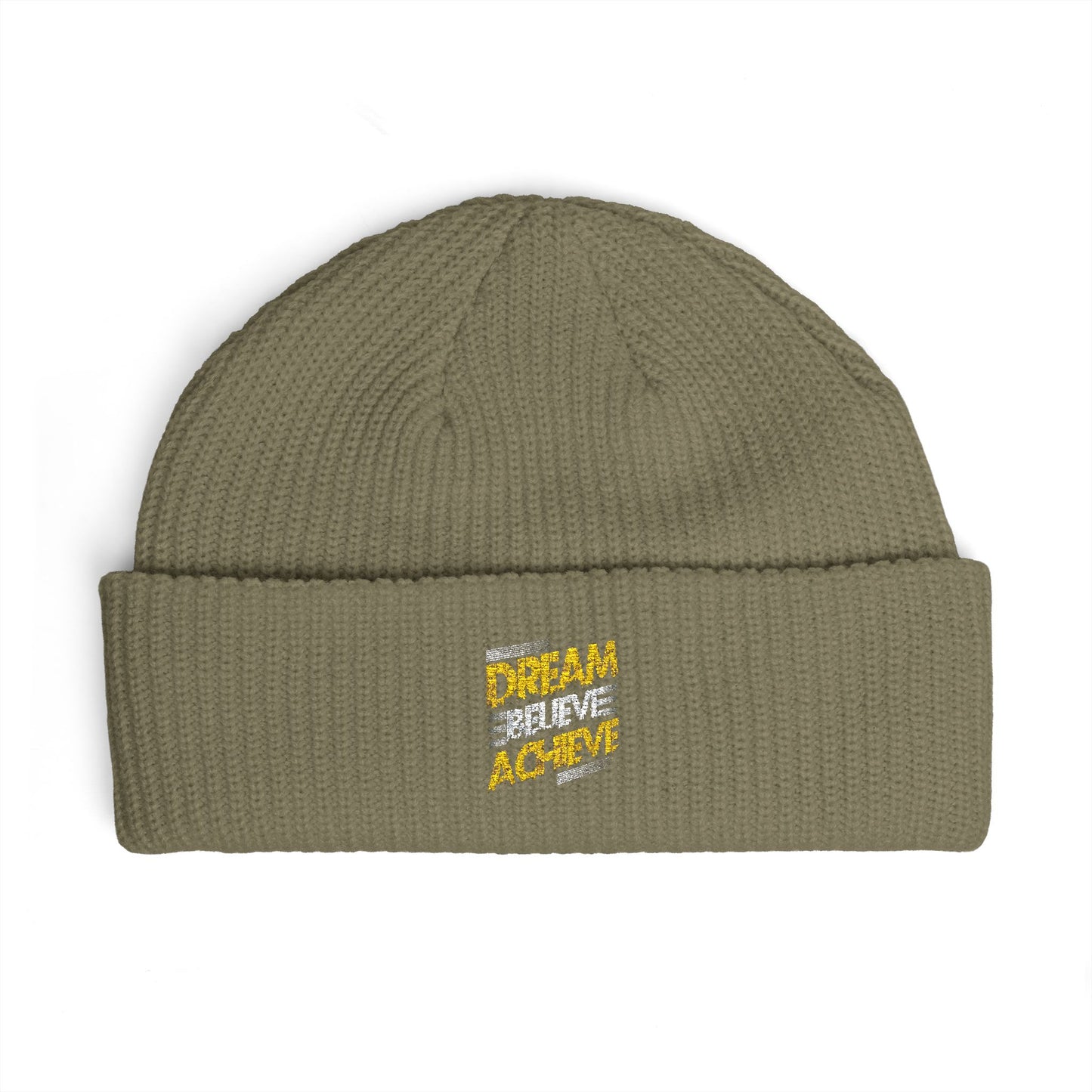 Dream Believe Achieve Cuff Beanie — Inspirational Knit Winter Hat