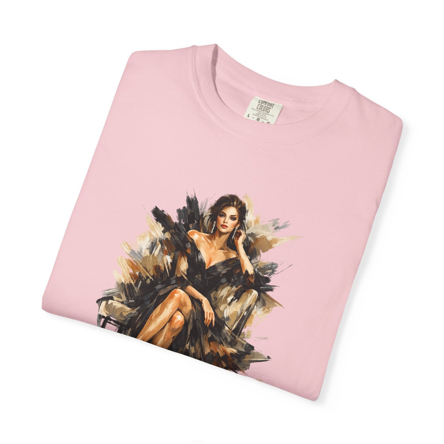 Fashion female icon in Black Art T-Shirt — Elegant Fashion Portrait Tee