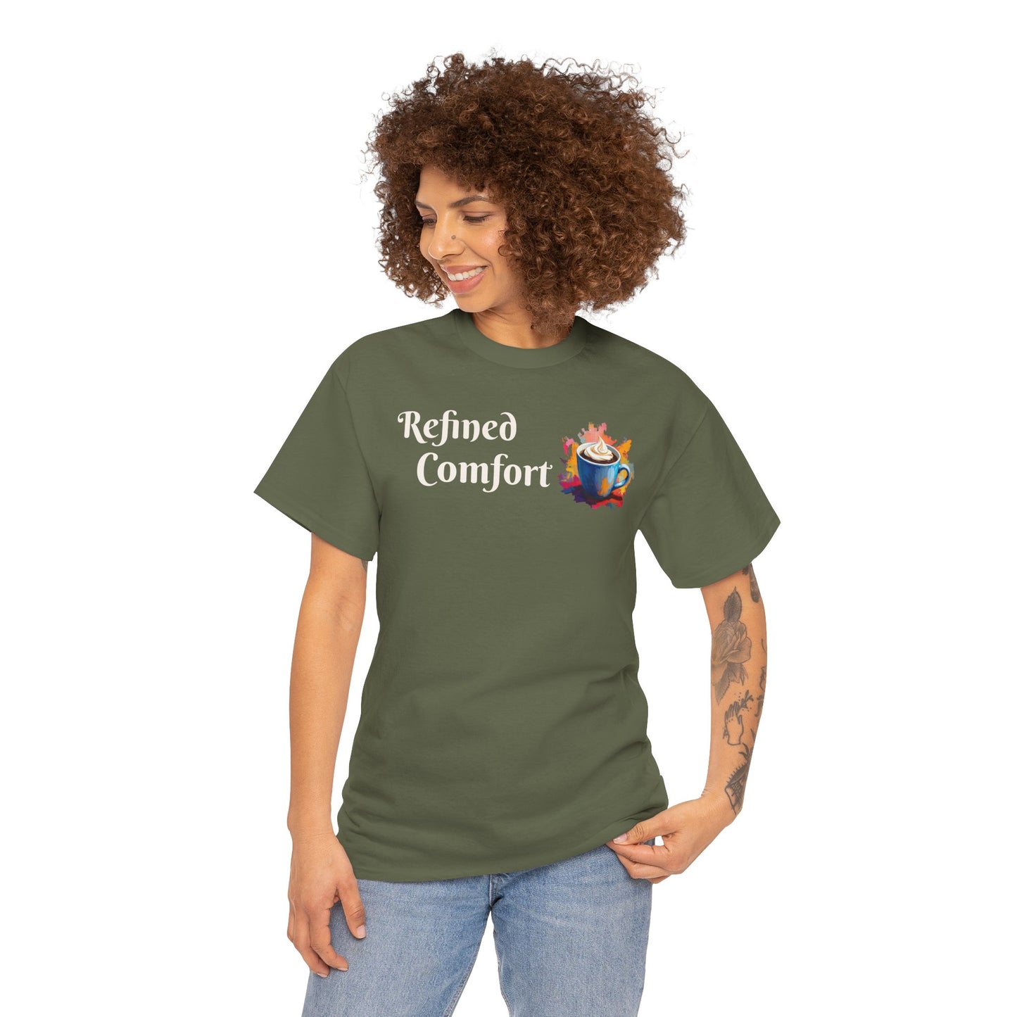 Refined Comfort Tee — Cozy Tea Cup Graphic Shirt
