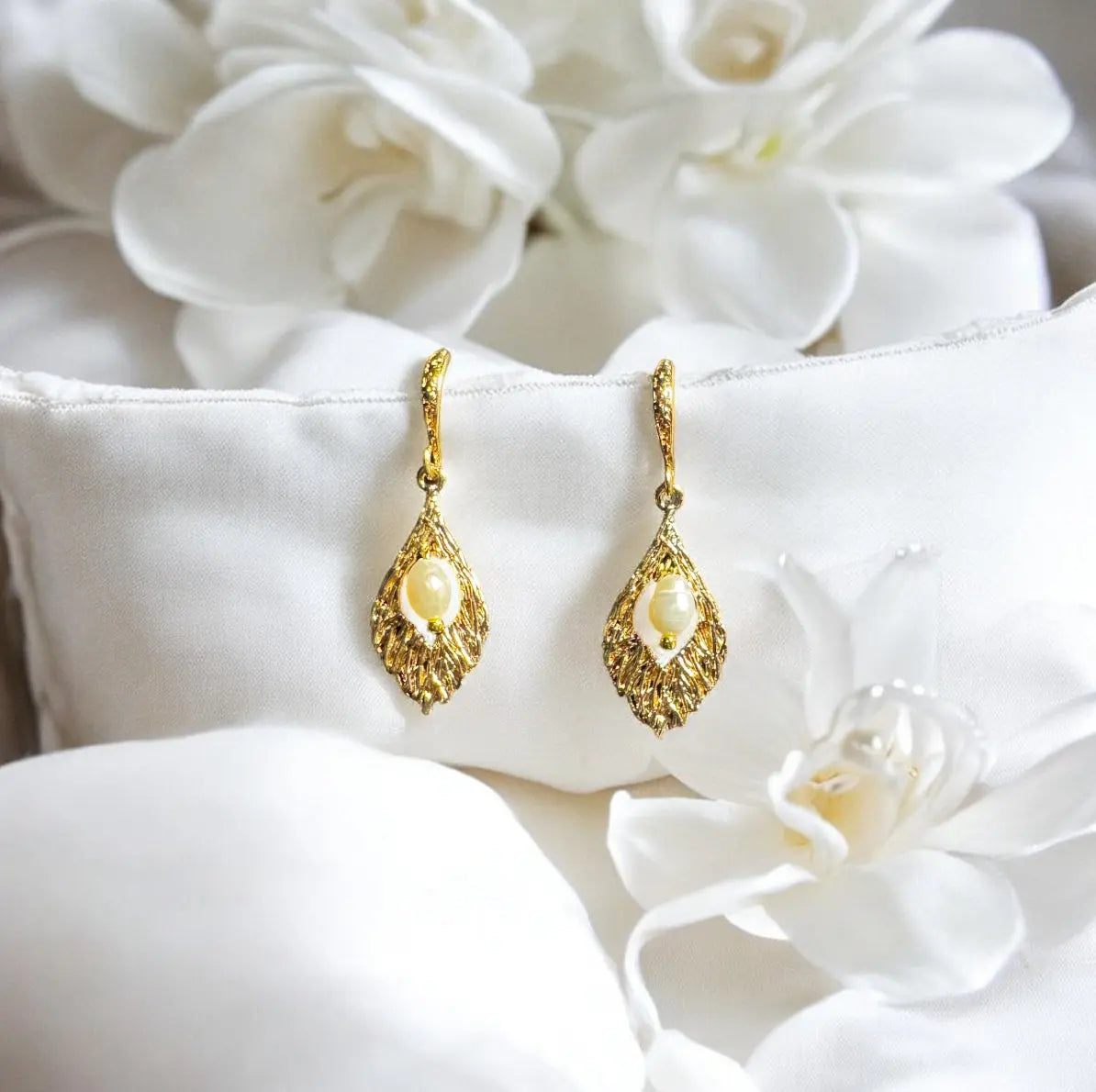 Elegant bridal freshwater pearl earrings