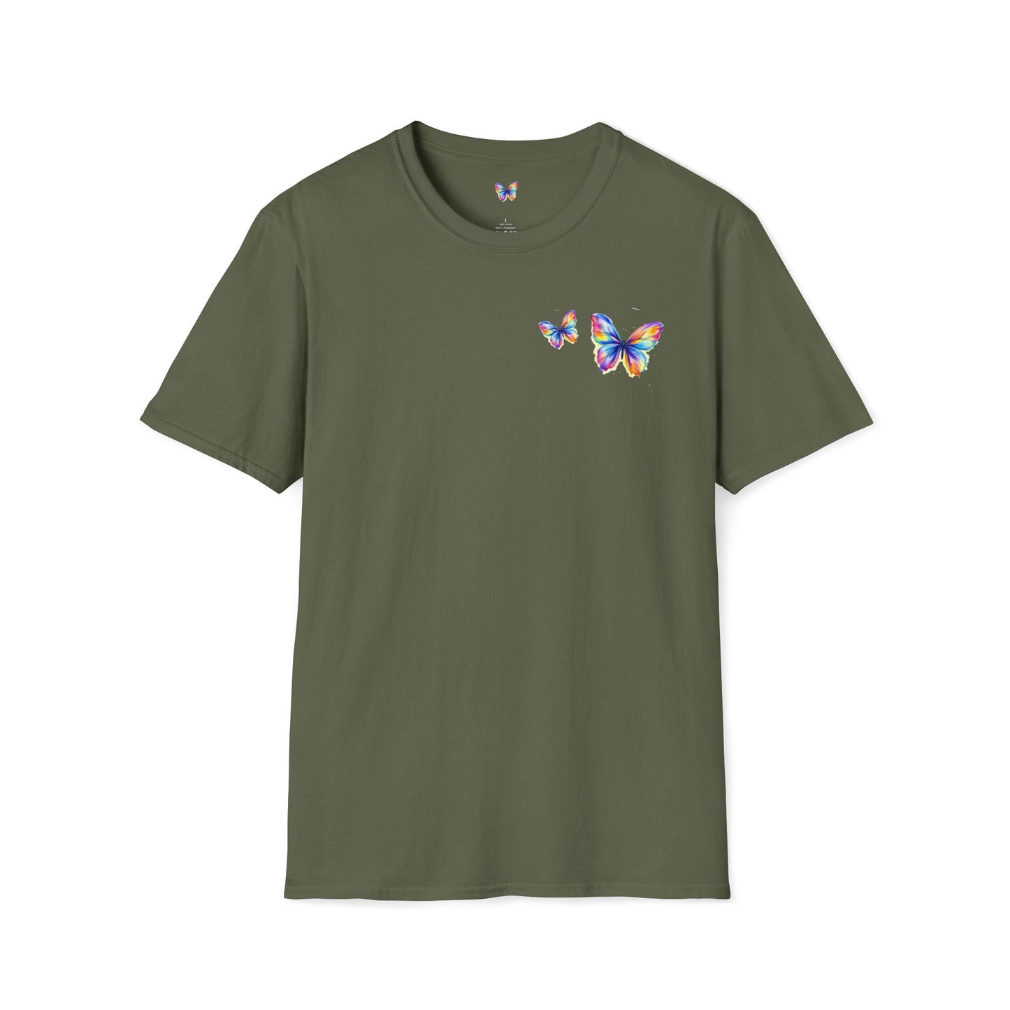 Butterfly Chest Print T-Shirt — Colorful Watercolor Butterflies Tee