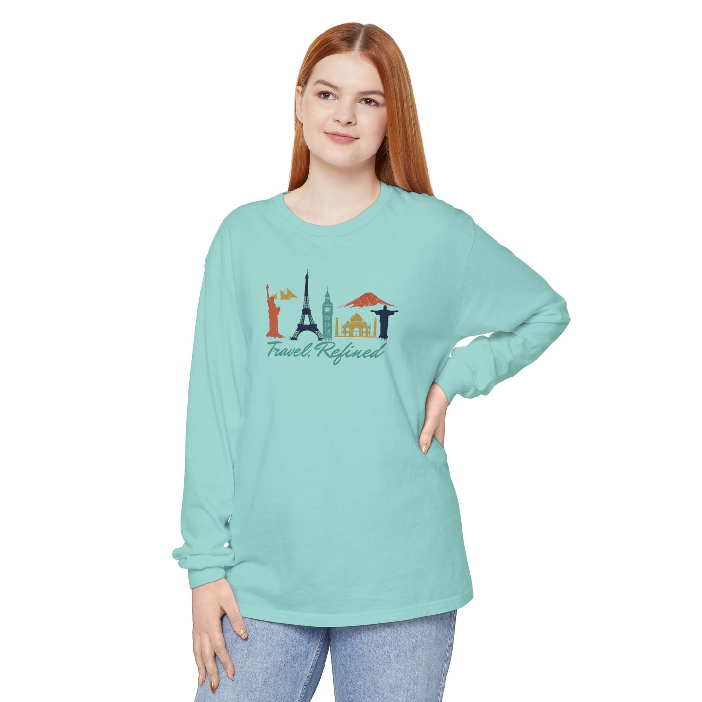 Travel Refined Long Sleeve T-Shirt — World Landmarks Graphic