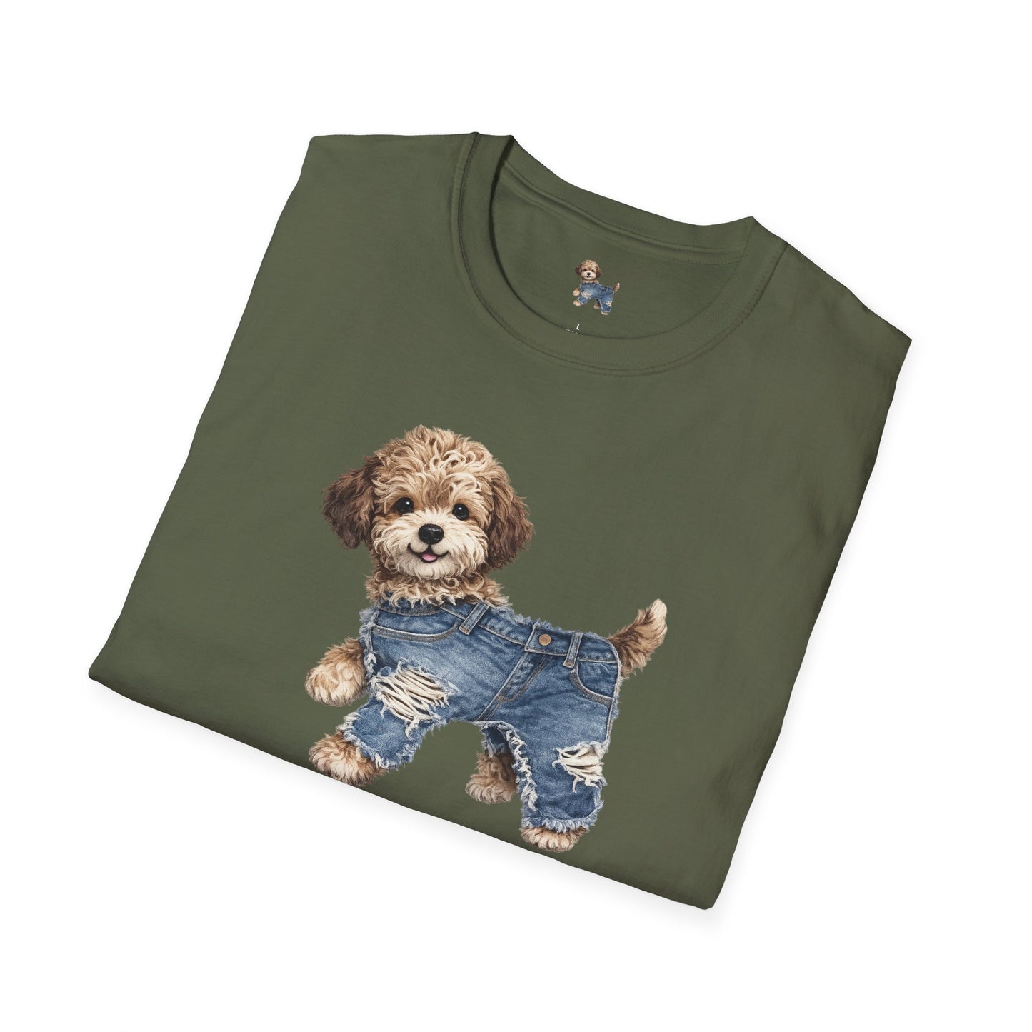 Cute Puppy in Denim T-Shirt — Adorable Dog Graphic Tee