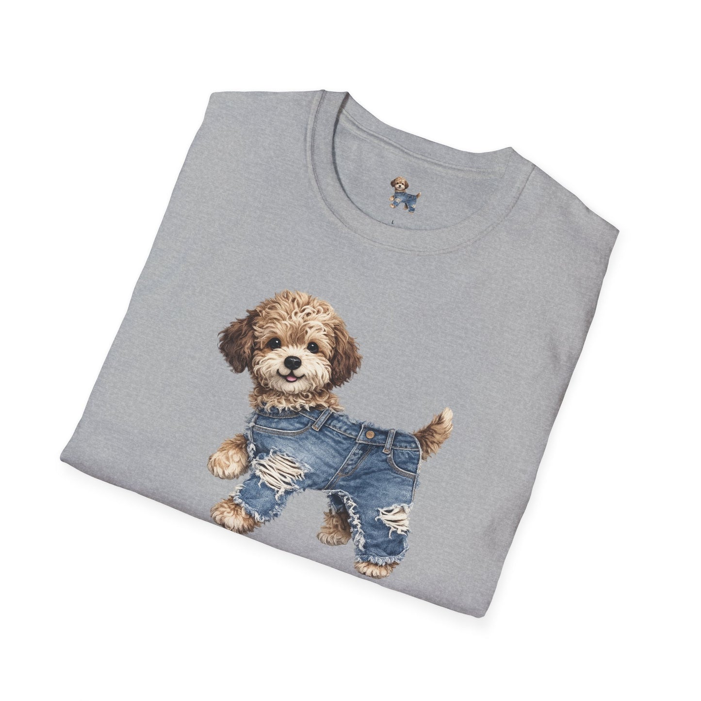 Cute Puppy in Denim T-Shirt — Adorable Dog Graphic Tee