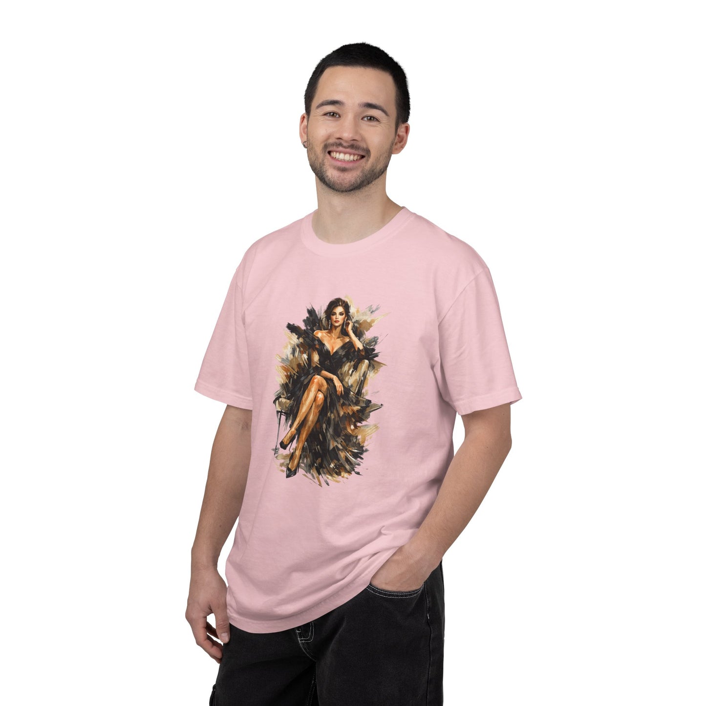 Fashion female icon in Black Art T-Shirt — Elegant Fashion Portrait Tee