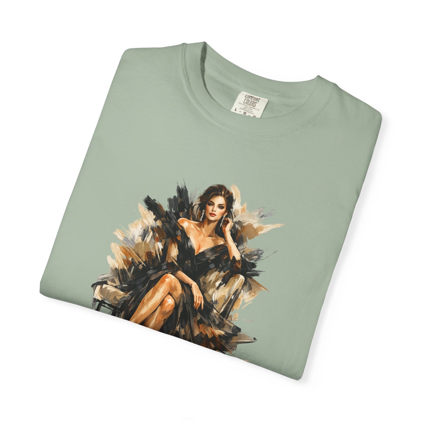 Fashion female icon in Black Art T-Shirt — Elegant Fashion Portrait Tee