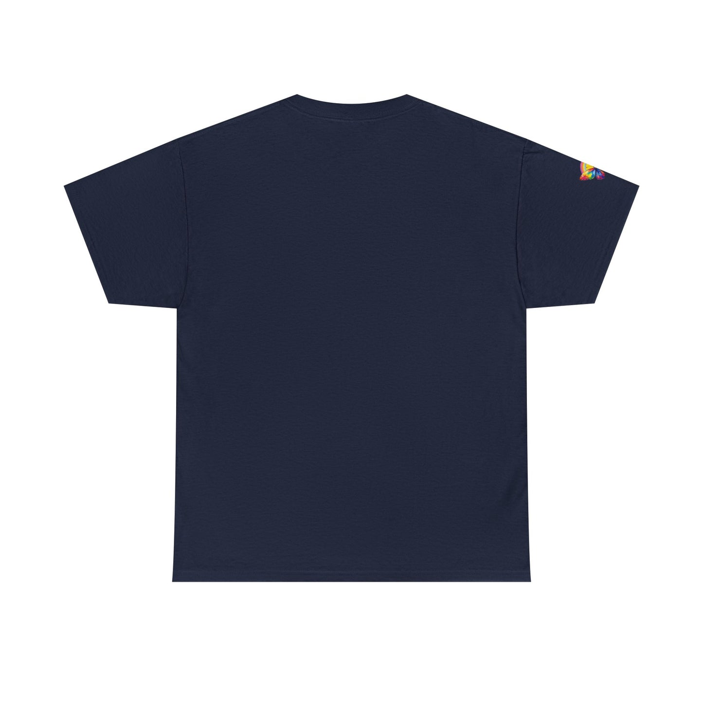 Butterfly Rainbow Tee — Small Chest & Sleeve Colorful Butterfly Graphic T-Shirt