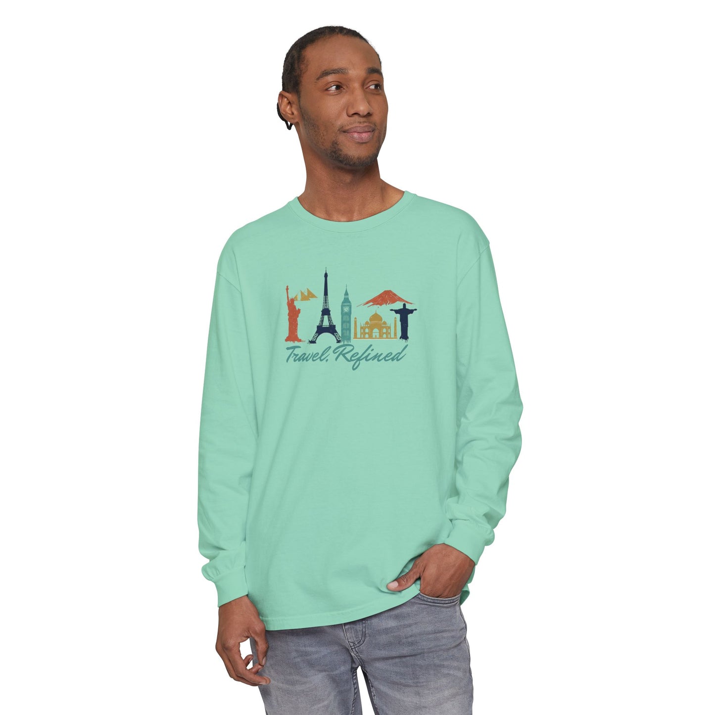 Travel Refined Long Sleeve T-Shirt — World Landmarks Graphic