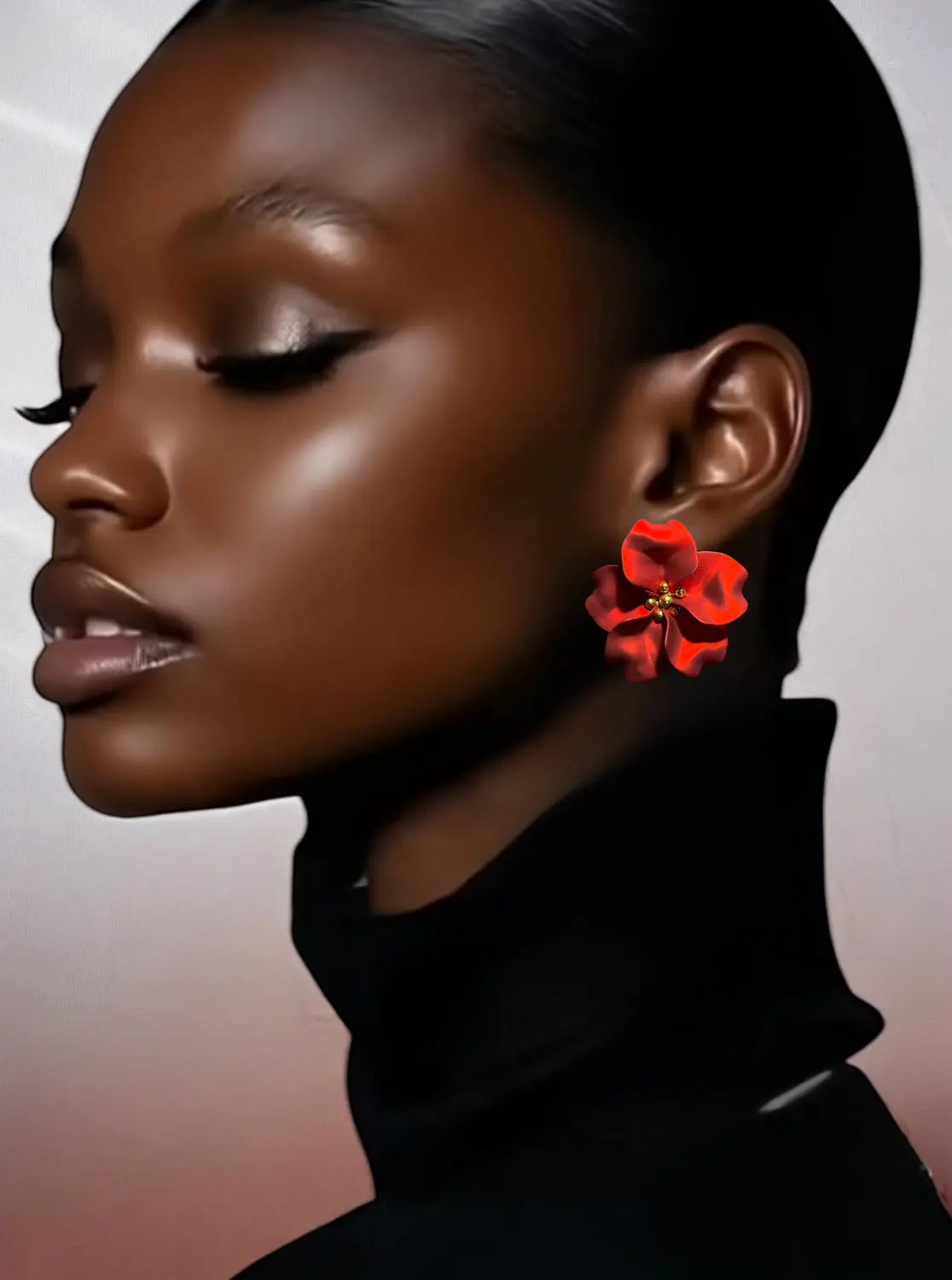 Model wearing Bold Wood and Resin Earrings
