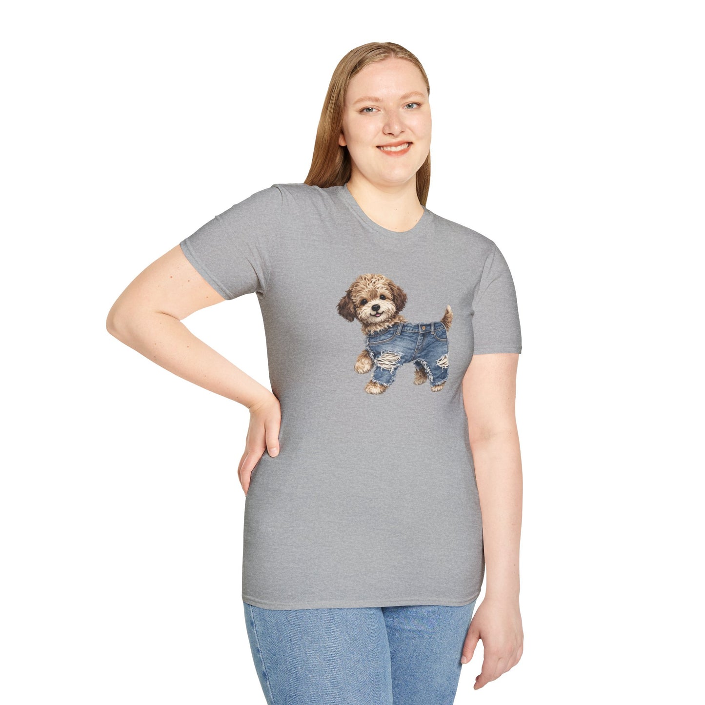 Cute Puppy in Denim T-Shirt — Adorable Dog Graphic Tee