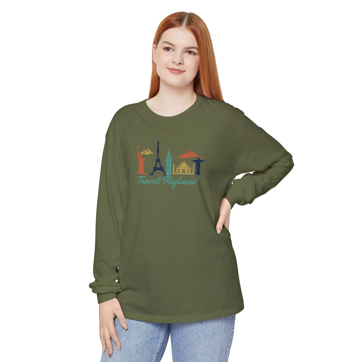 Travel Refined Long Sleeve T-Shirt — World Landmarks Graphic