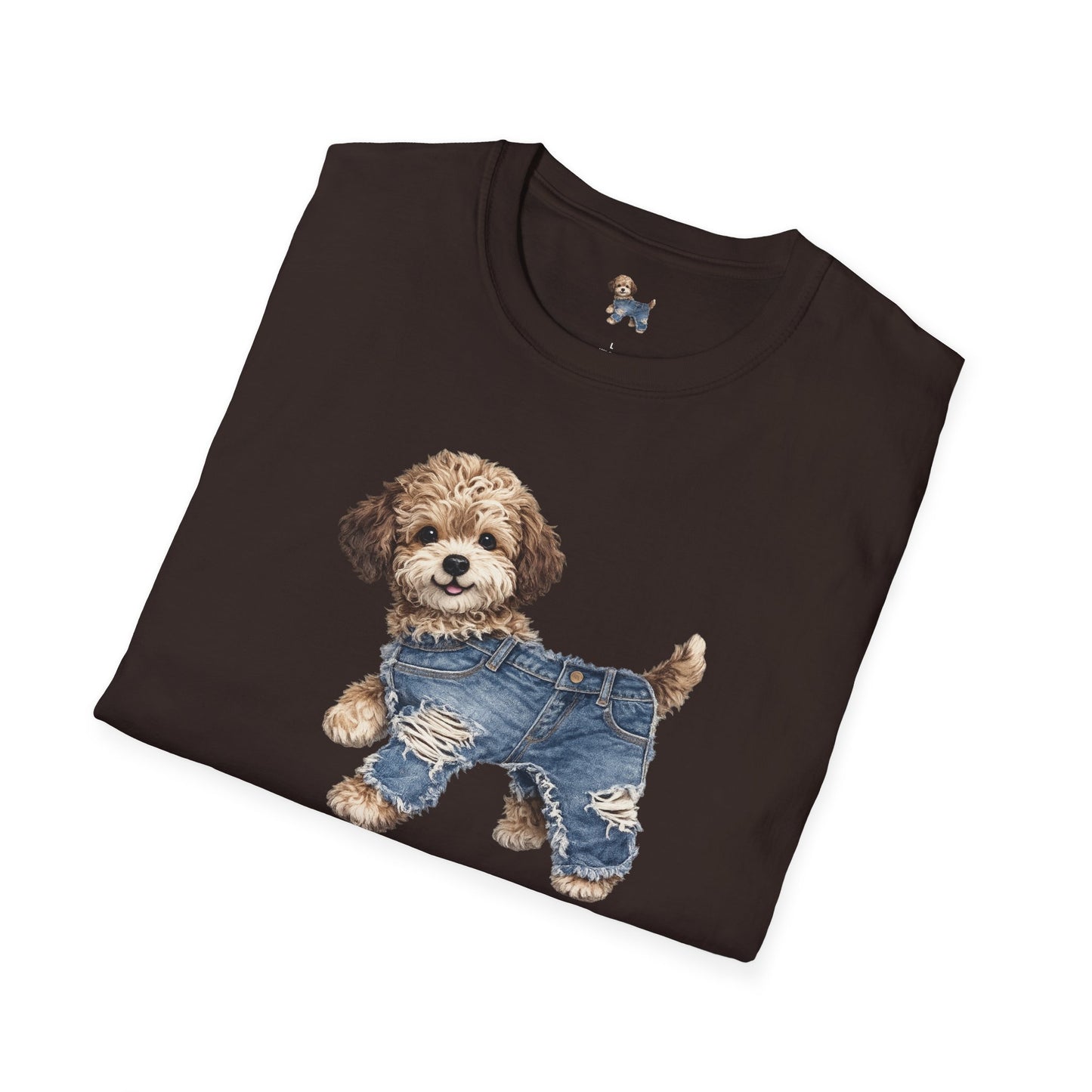 Cute Puppy in Denim T-Shirt — Adorable Dog Graphic Tee
