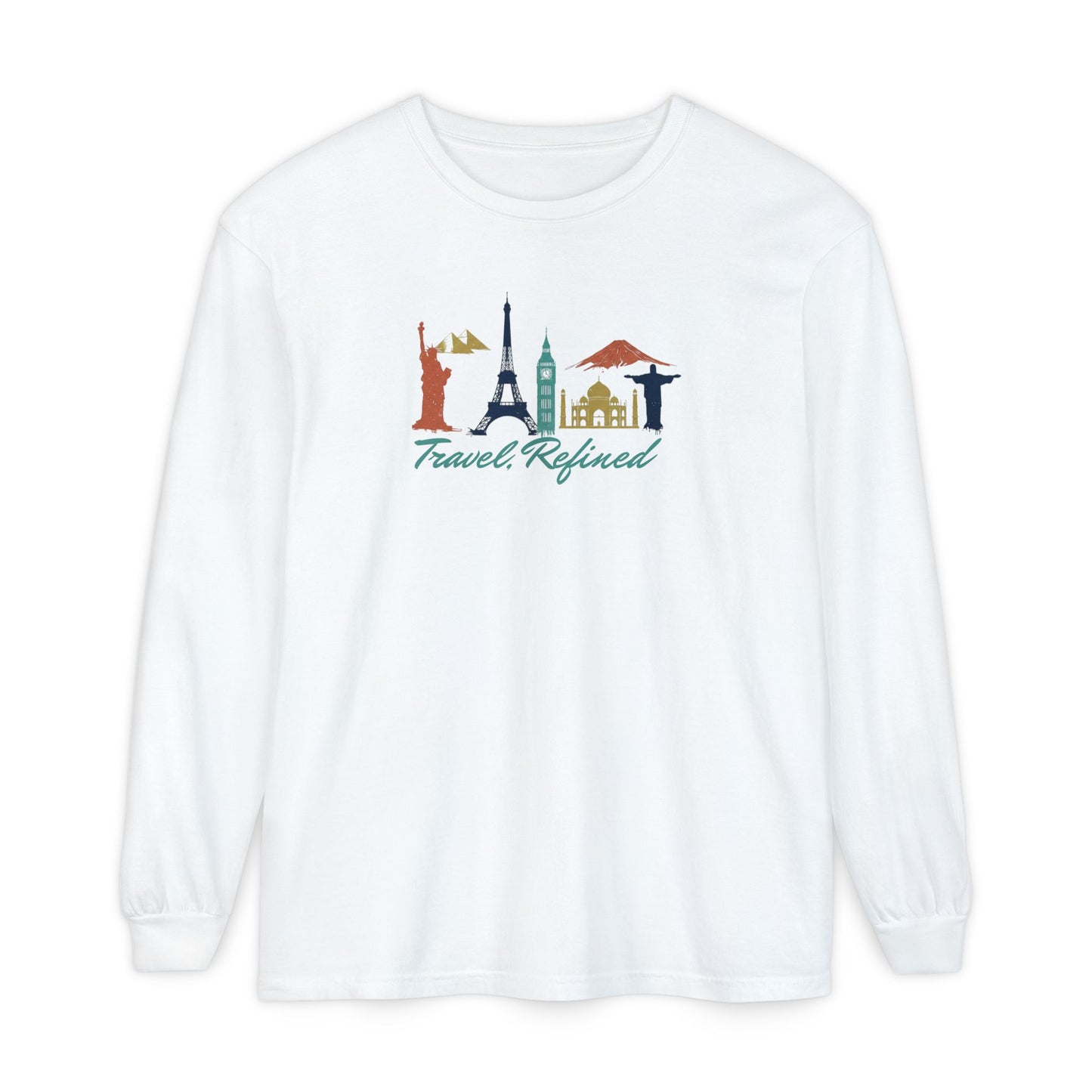 Travel Refined Long Sleeve T-Shirt — World Landmarks Graphic