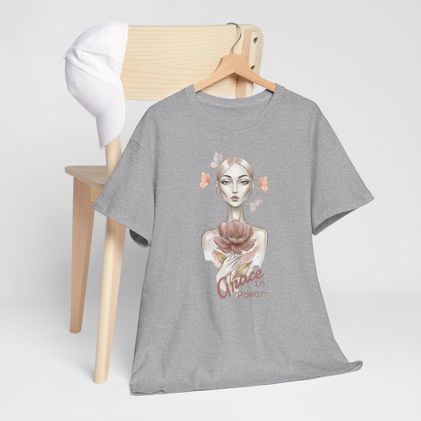 Grace in Power Tee — Feminine Portrait Floral Graphic T‑Shirt