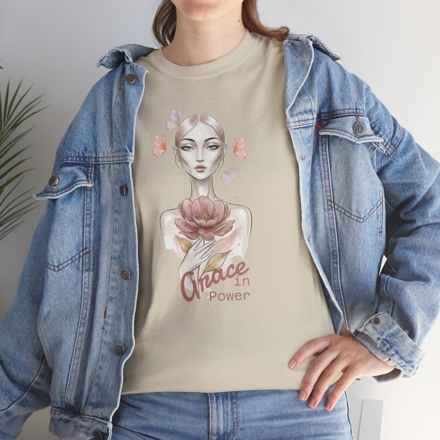 Grace in Power Tee — Feminine Portrait Floral Graphic T‑Shirt