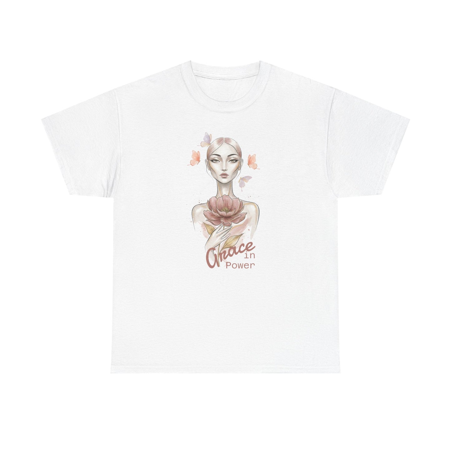 Grace in Power Tee — Feminine Portrait Floral Graphic T‑Shirt