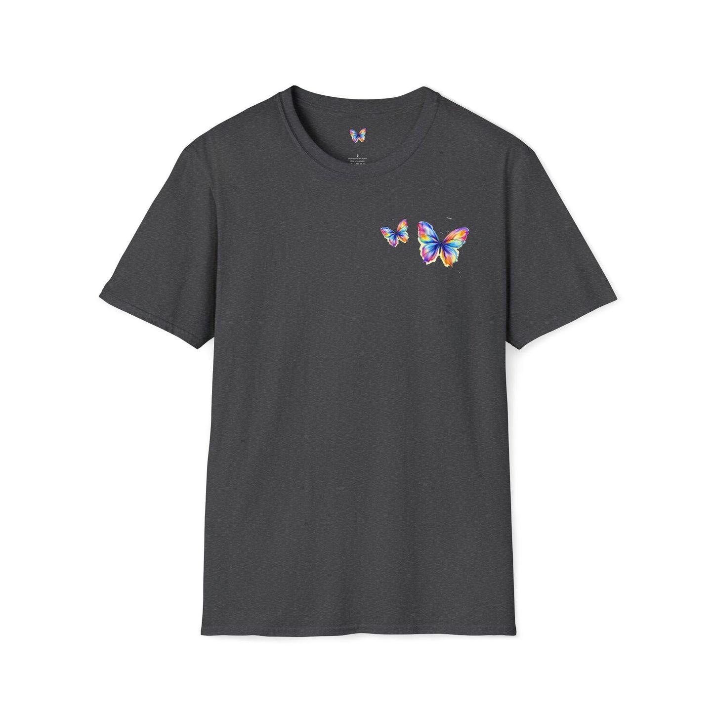 Butterfly Chest Print T-Shirt — Colorful Watercolor Butterflies Tee