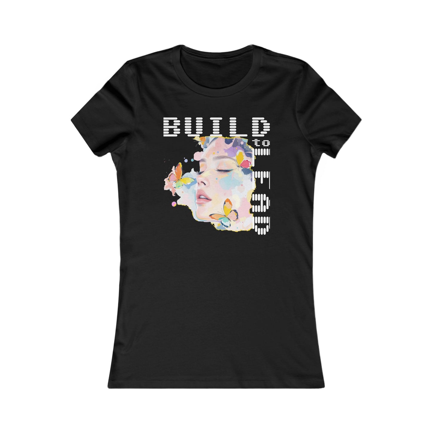 Build to Lead' Women's Tee —Floral Butterfly Face Art Graphic Shirt