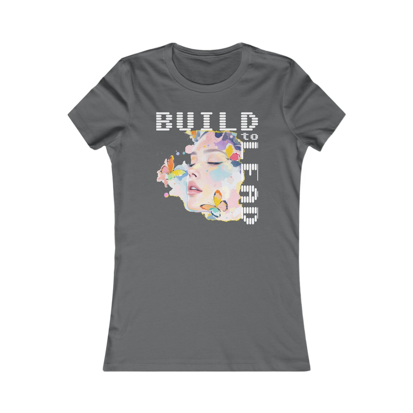 Build to Lead' Women's Tee —Floral Butterfly Face Art Graphic Shirt