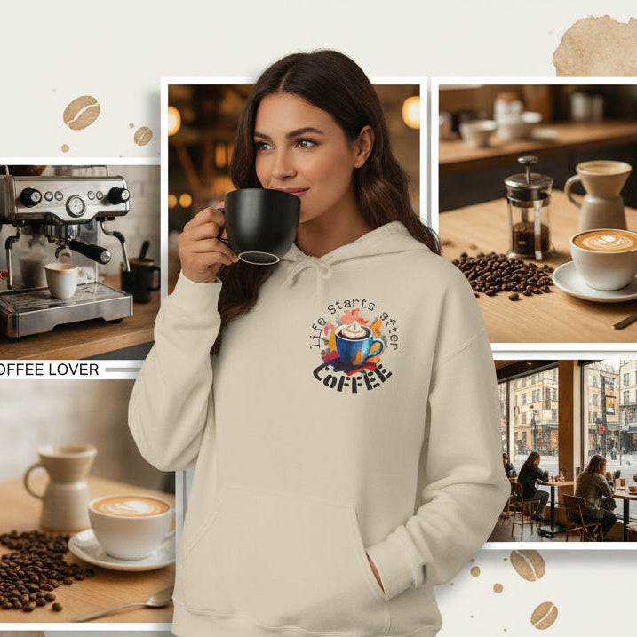 Coffee Hoodie — "Life Starts After Coffee"  Graphic Pullover