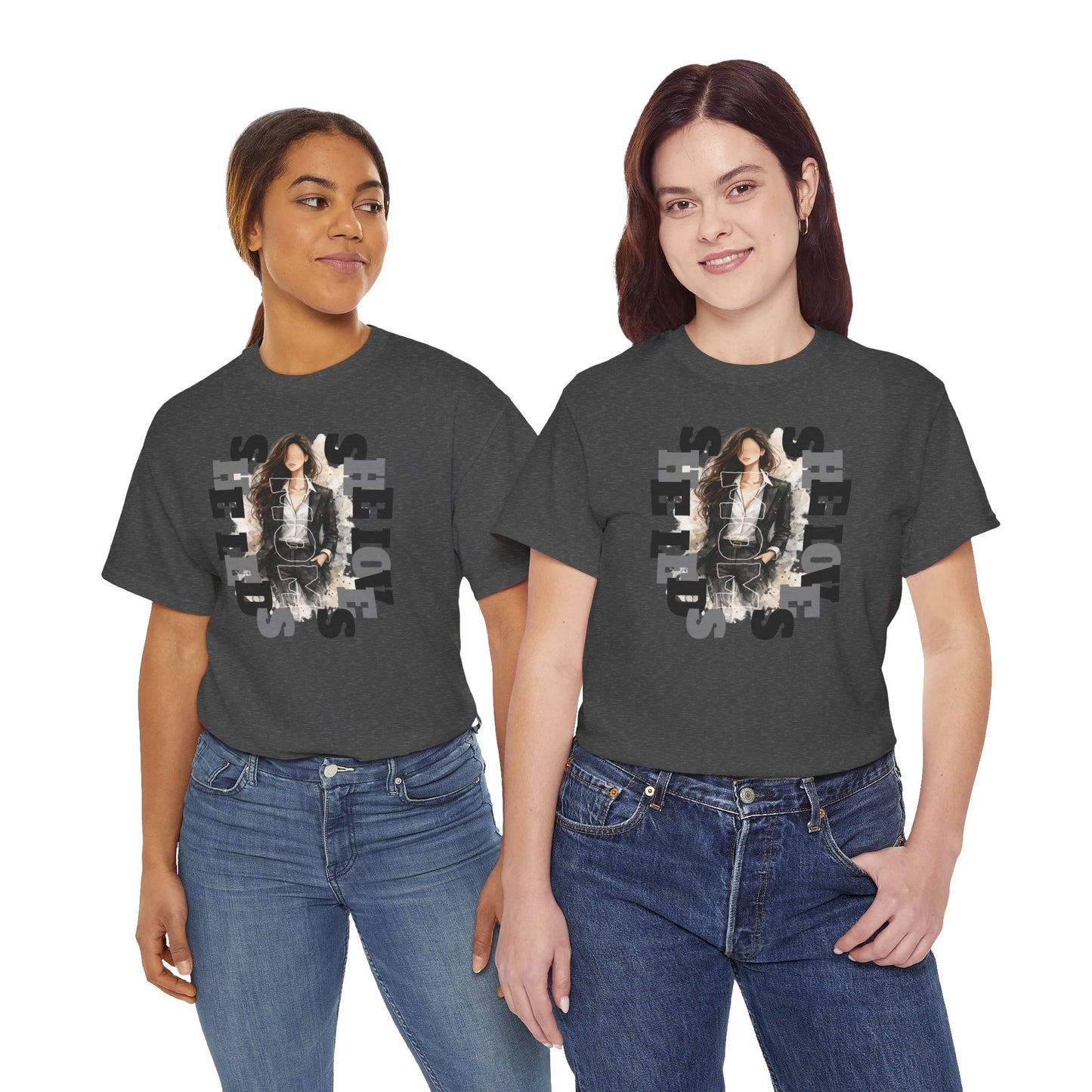 She Leads She Loves Graphic Tee — Feminine Empowerment T-Shirt