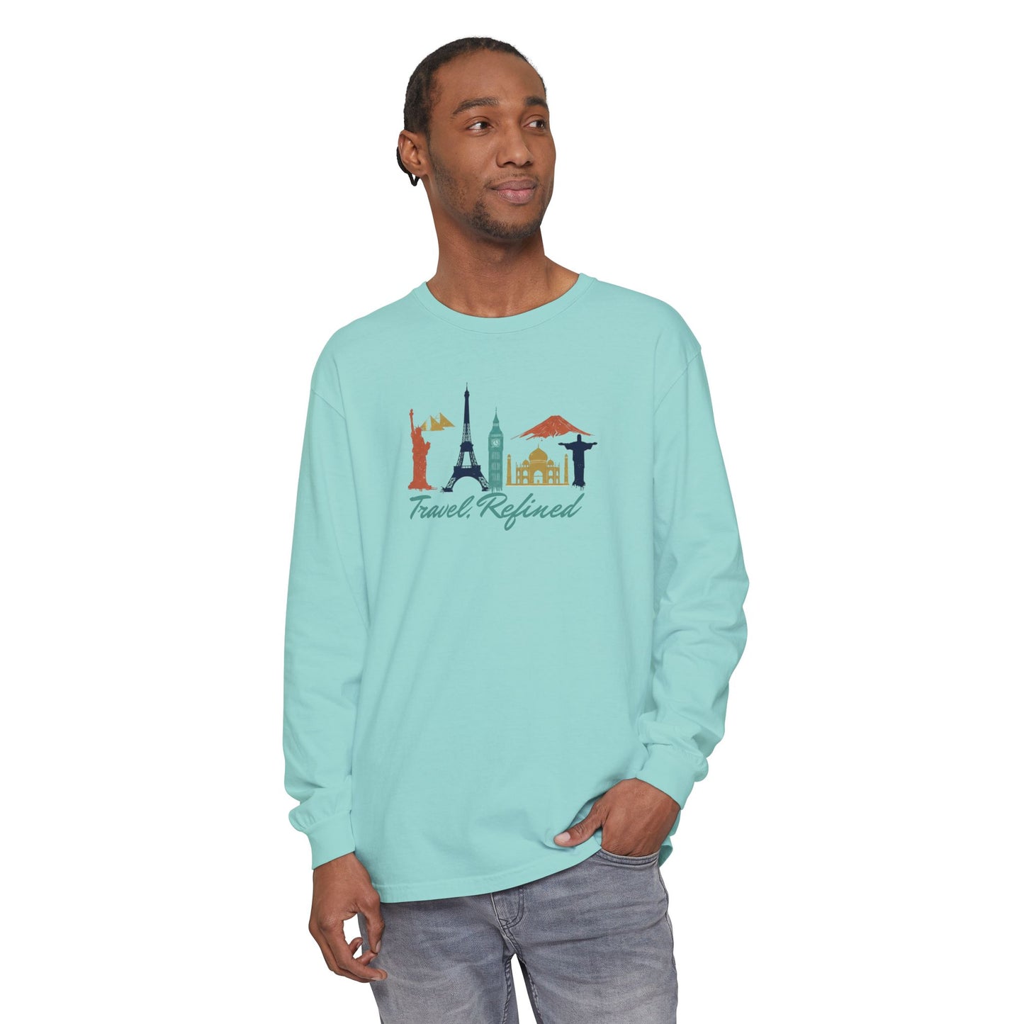 Travel Refined Long Sleeve T-Shirt — World Landmarks Graphic