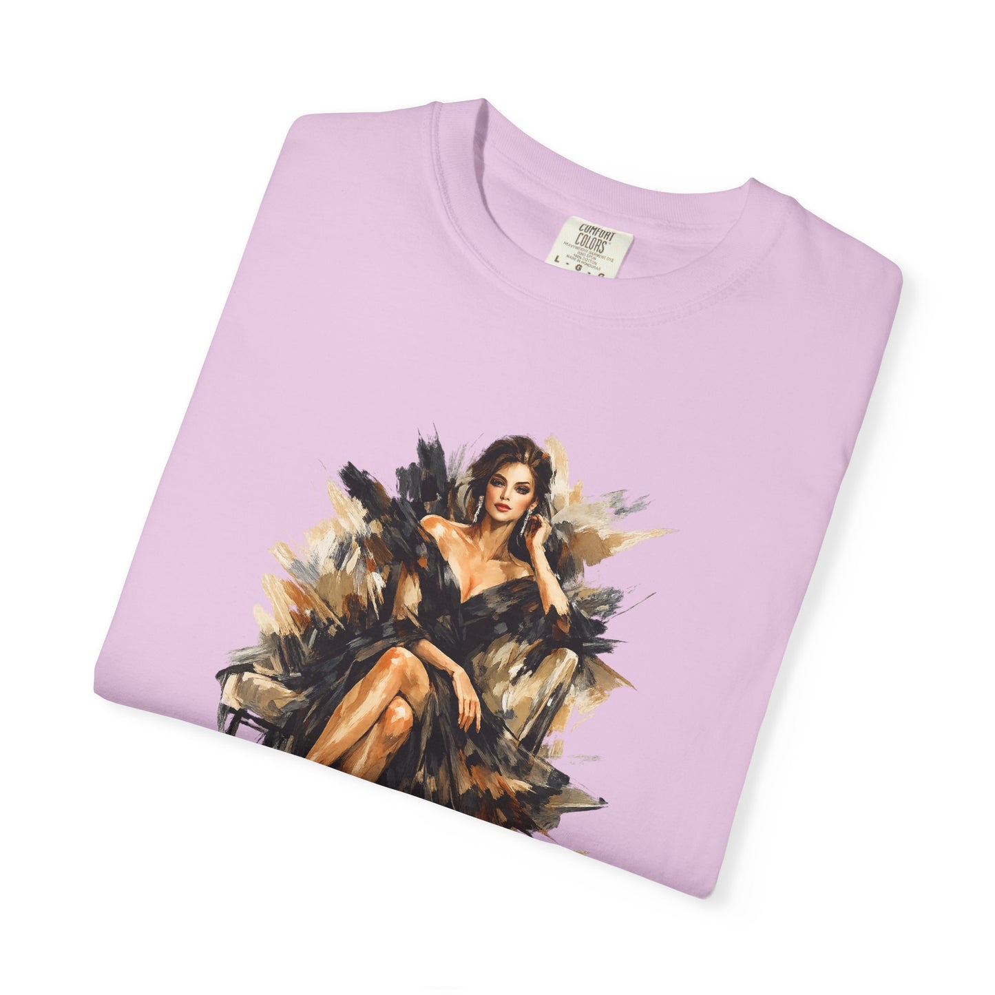 Fashion female icon in Black Art T-Shirt — Elegant Fashion Portrait Tee
