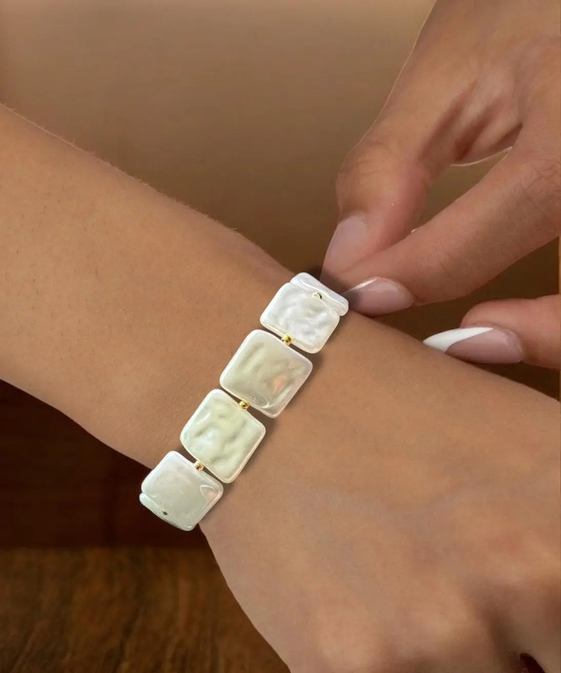 Square Pearl Bracelet: Magnetic Clasp, Elastic Wedding Jewelry MehrArt collections