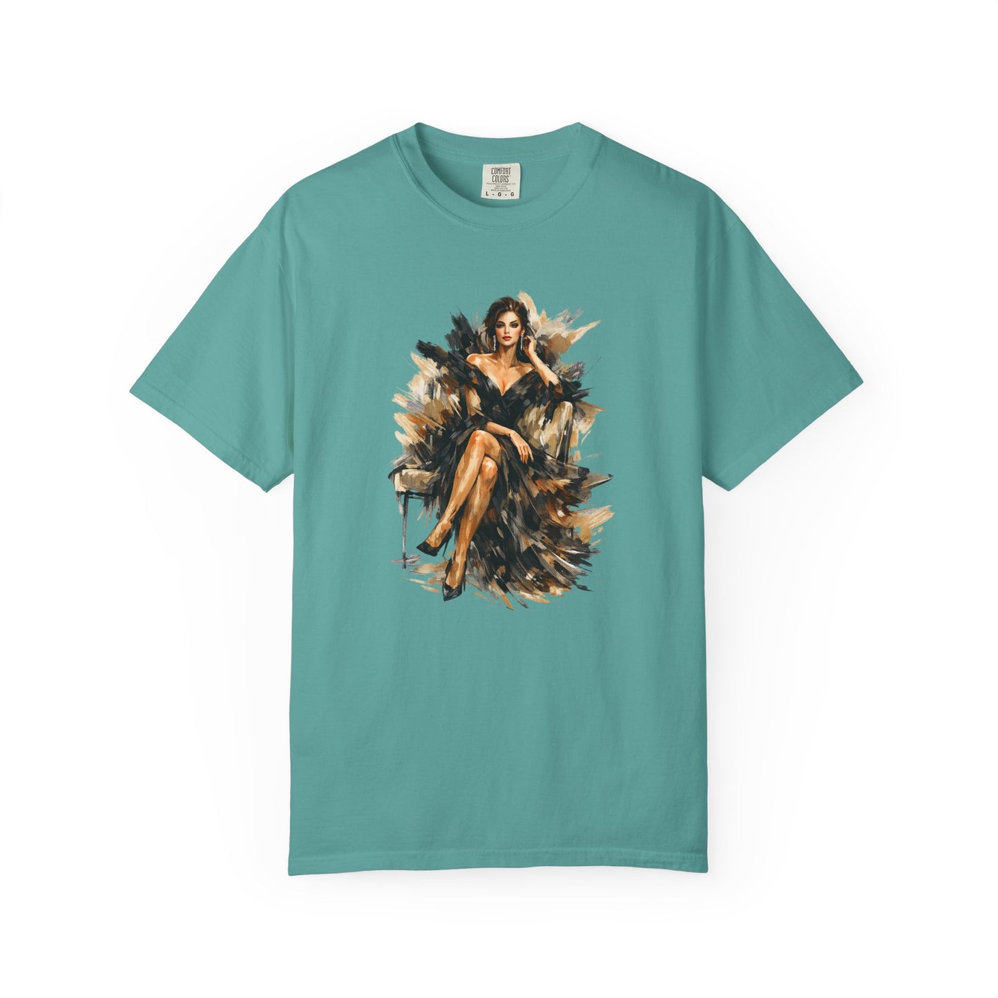 Fashion female icon in Black Art T-Shirt — Elegant Fashion Portrait Tee