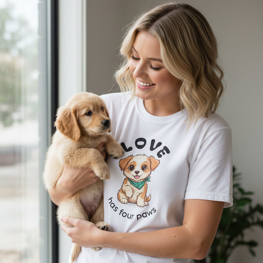 Love Has Four Paws Cute Puppy Illustration T-shirt | Dog Lover Tee