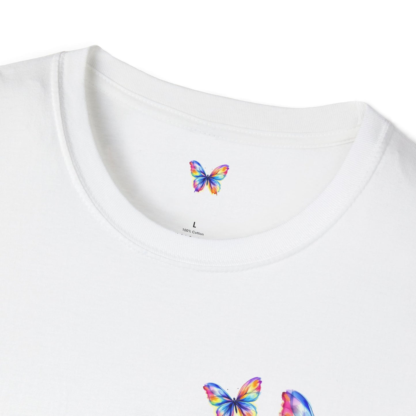 Butterfly Chest Print T-Shirt — Colorful Watercolor Butterflies Tee