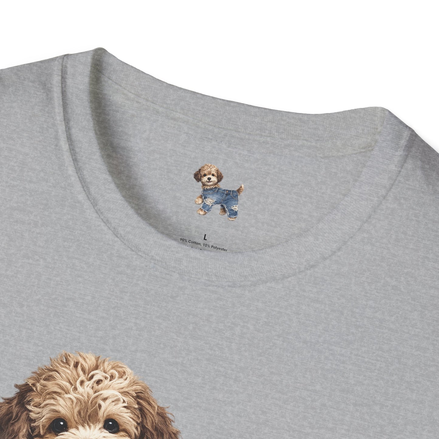 Cute Puppy in Denim T-Shirt — Adorable Dog Graphic Tee