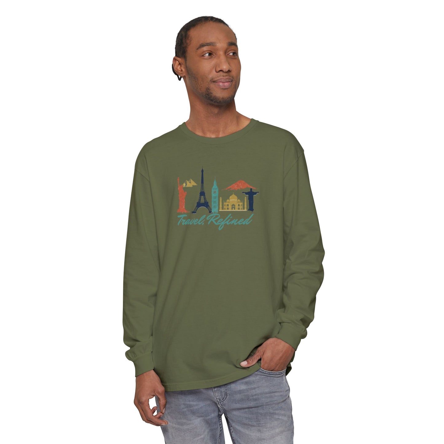 Travel Refined Long Sleeve T-Shirt — World Landmarks Graphic