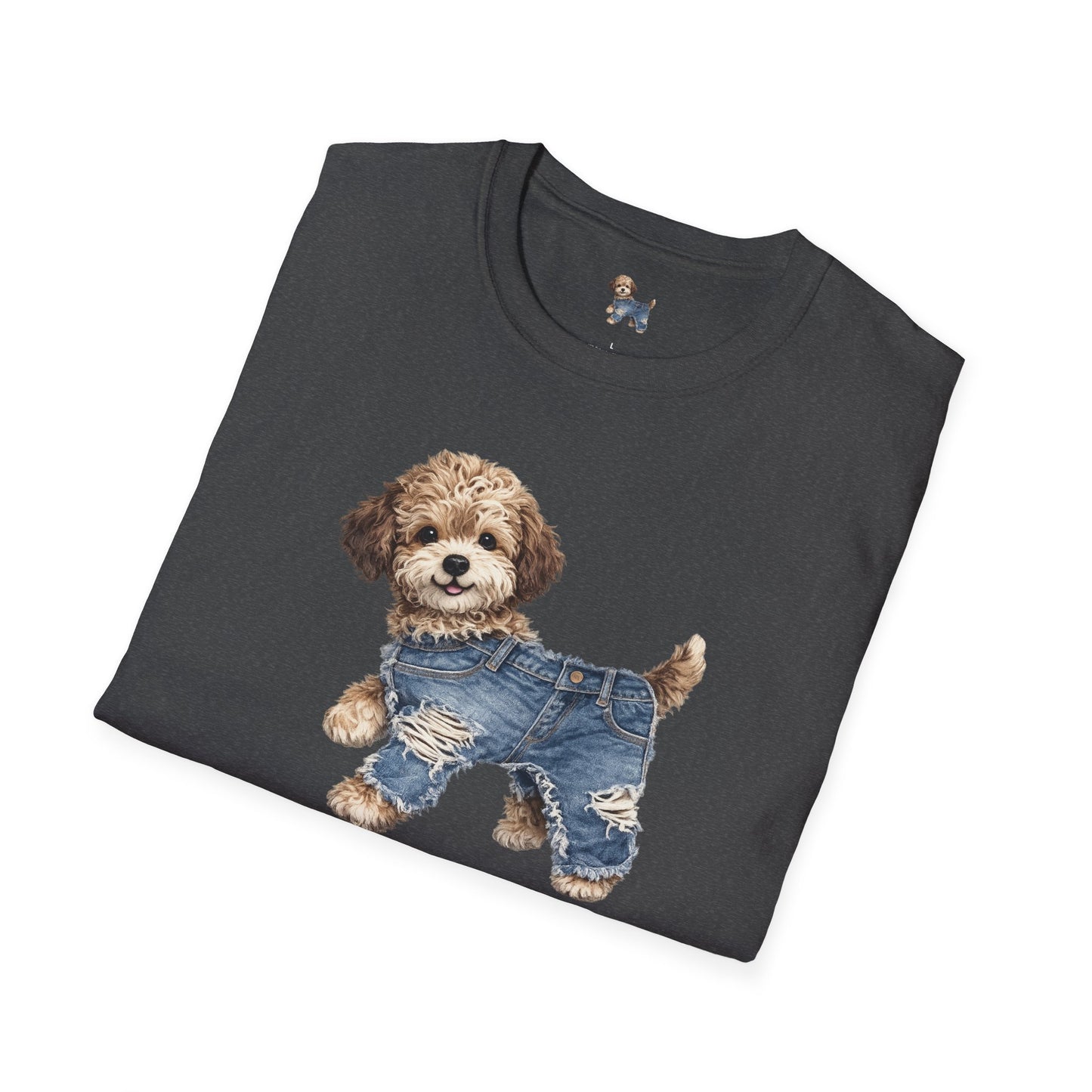 Cute Puppy in Denim T-Shirt — Adorable Dog Graphic Tee