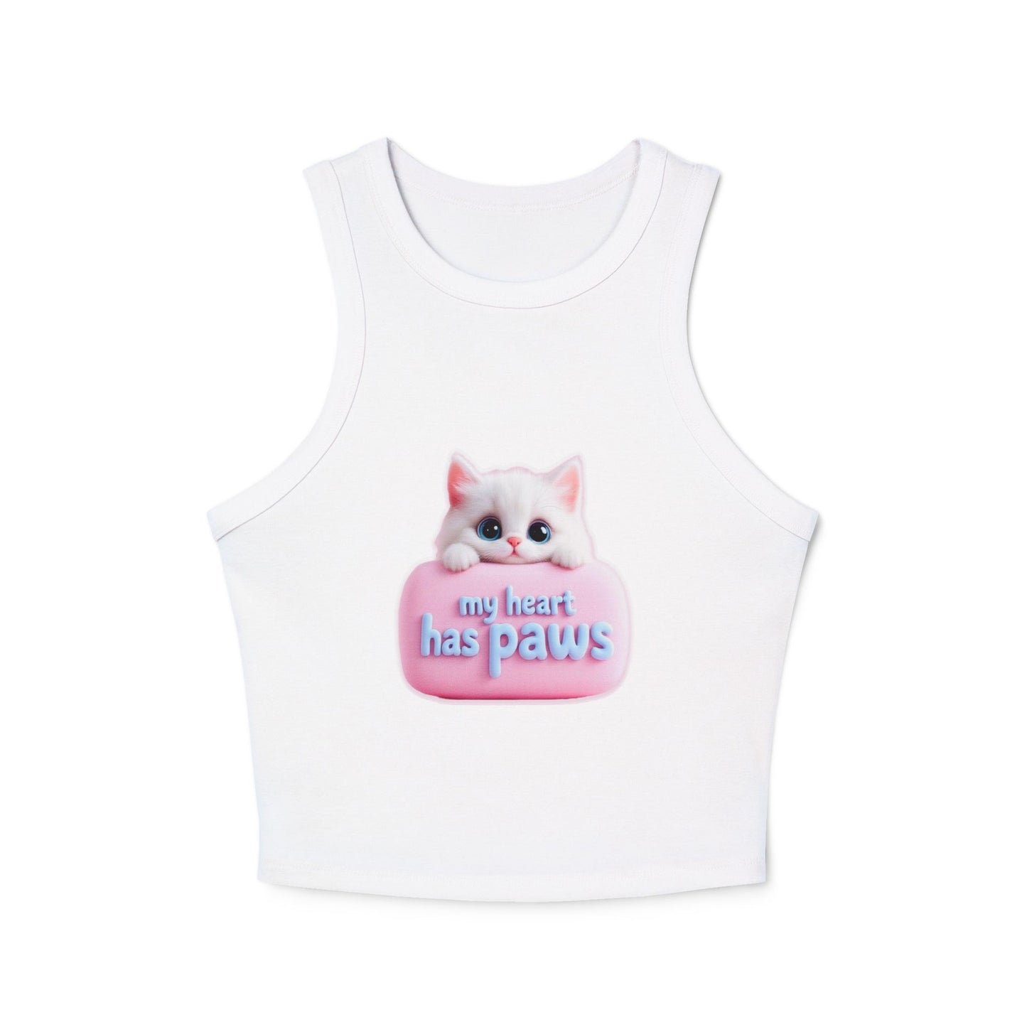Cat Lover Racer Tank – "My Heart Has Paws" Cute Kitten Graphic