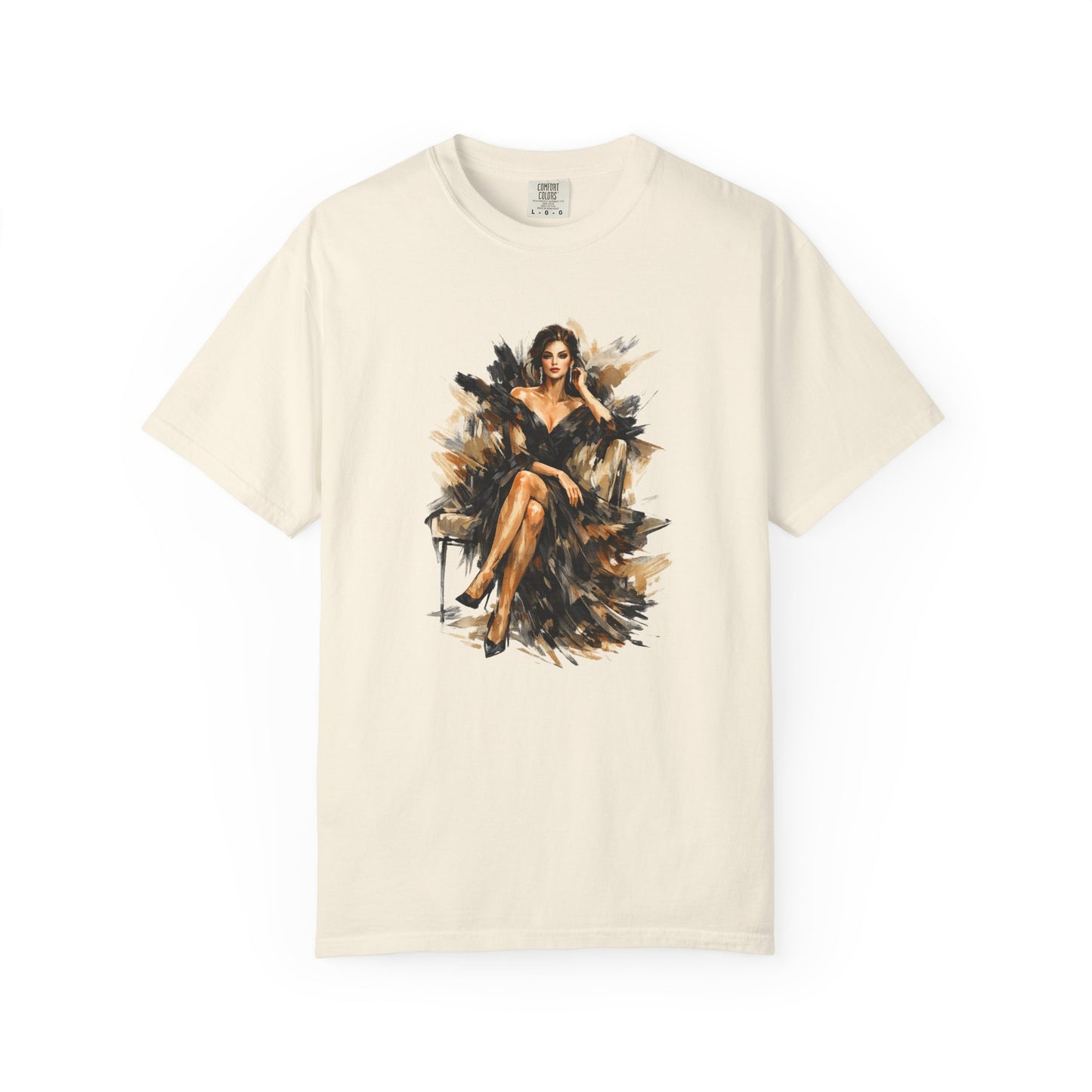 Fashion female icon in Black Art T-Shirt — Elegant Fashion Portrait Tee