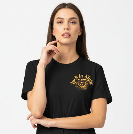 Black t-shirt with 'Rock in Style' text and graphic on a white background